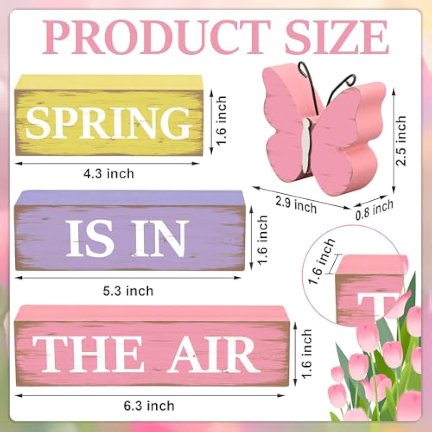 4 Pcs Spring Butterfly Wooden Table Sign Spring Is In The Air Table Block Centerpieces Rustic Farmhouse Butterfly Wood Tabletop Decorations For Party Home Office Kitchen Shelf Desk Tiered Tray Decor