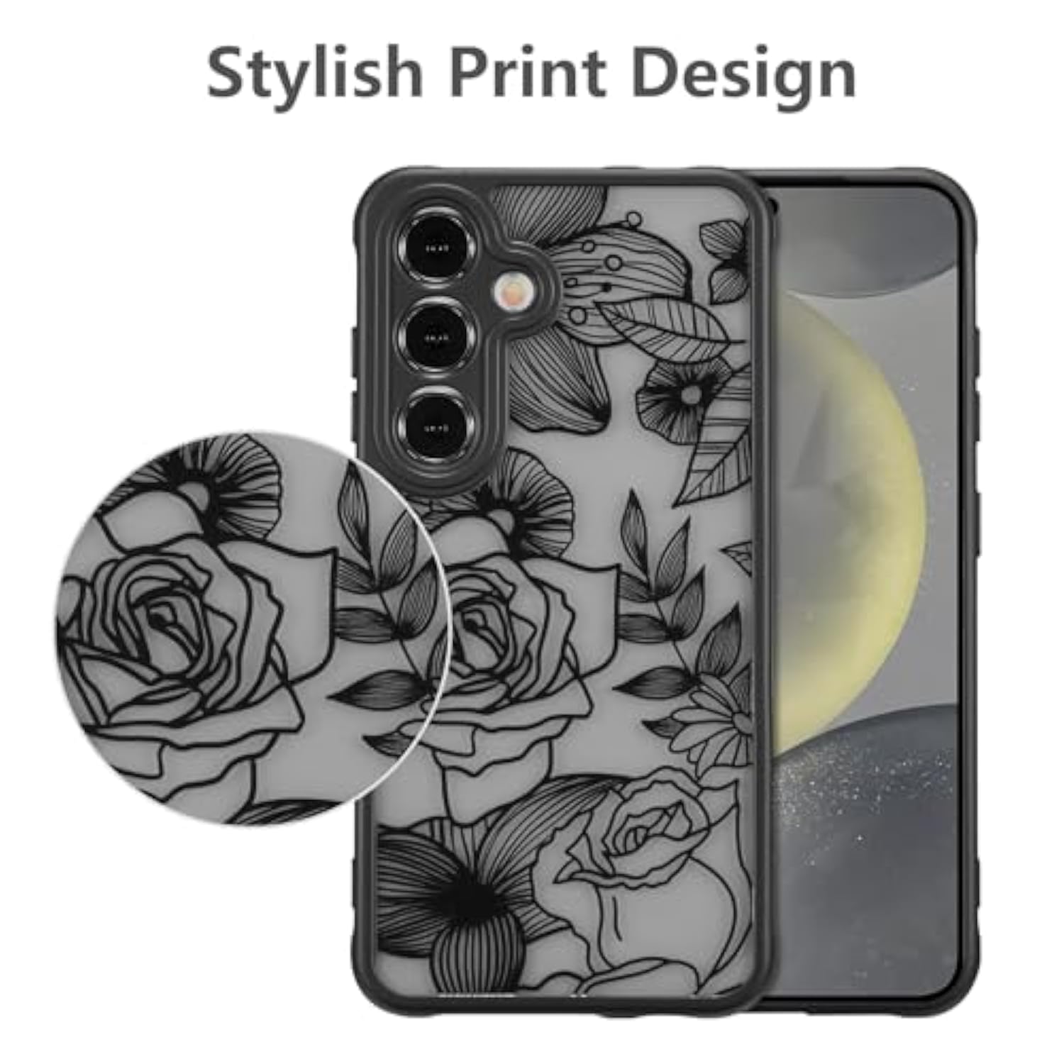 For Samsung Galaxy A16 Case, Floral Rose Cute Phone Case For Women Girls Aesthetic Pattern Print Slim Tpu Bumper Shockproof Protective Cover For A16 5G, Black