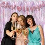 Pink Streamers Tinsel Foil Fringe Curtains - 2Pcs 3.2X8.2Ft Metallic Photo Booths Backdrop For Easter Girl Princess Birthdays Bridal Shower Sweet Engagement Bachelorette Party Decorations