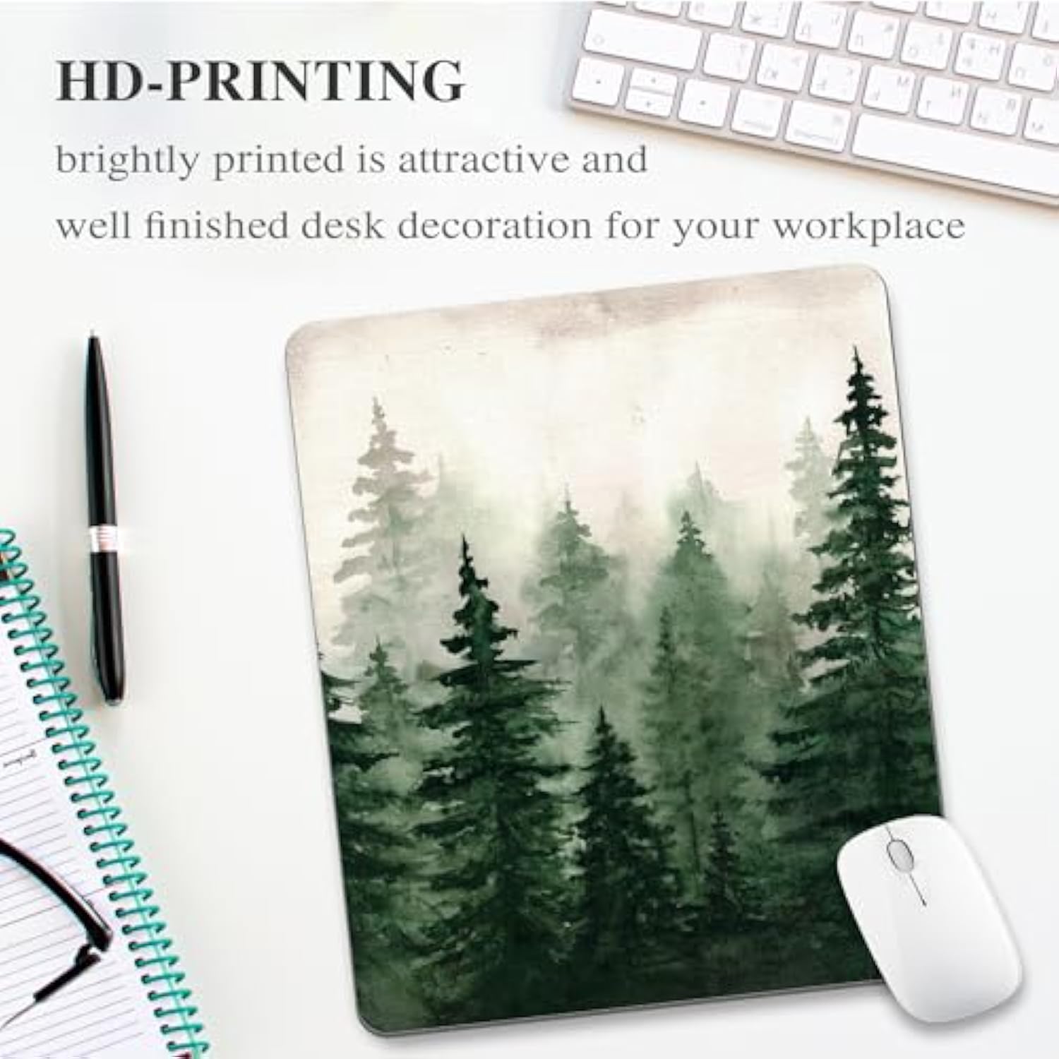 Green Forest Mouse Pad Mountain Tree Desk Mousepad Computer Gaming Office Small Cute Nature Scenery Aesthetic Vintage Large Wireless Mat Desktop Laptop Travel Square Medium Accessories Supplies