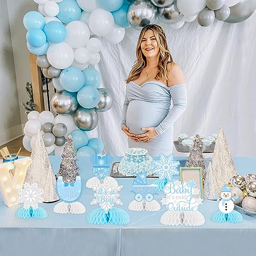 8 Pack Baby It’s Cold Outside Honeycomb Centerpieces Baby Shower Decorations for Boy, Winter Blue White Little Snowflake It’s A Boy Table Toppers Decors Gender Reveal Party Supplies