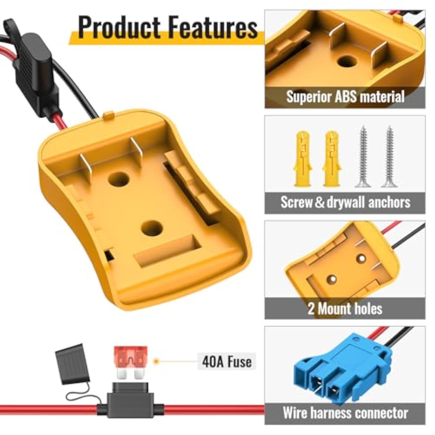 Battery Adapter Compatible With Dewalt 20V Battery, Conversion Kit With Fuse Holder And Wire Harness Connector Compatible With With Peg-Perego Kids Ride-On Toy