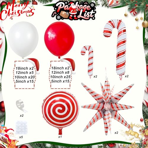 Christmas Balloon Arch Garland Kit, Red White Xmas Holiday Party Decoration