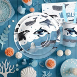 Whale Party Decorations Tableware For Birthday Baby Shower - Under The Sea Theme Ocean Whale Birthday Party Supplies, Paper Plate, Napkin, Cup, Cutlery | Serves 24