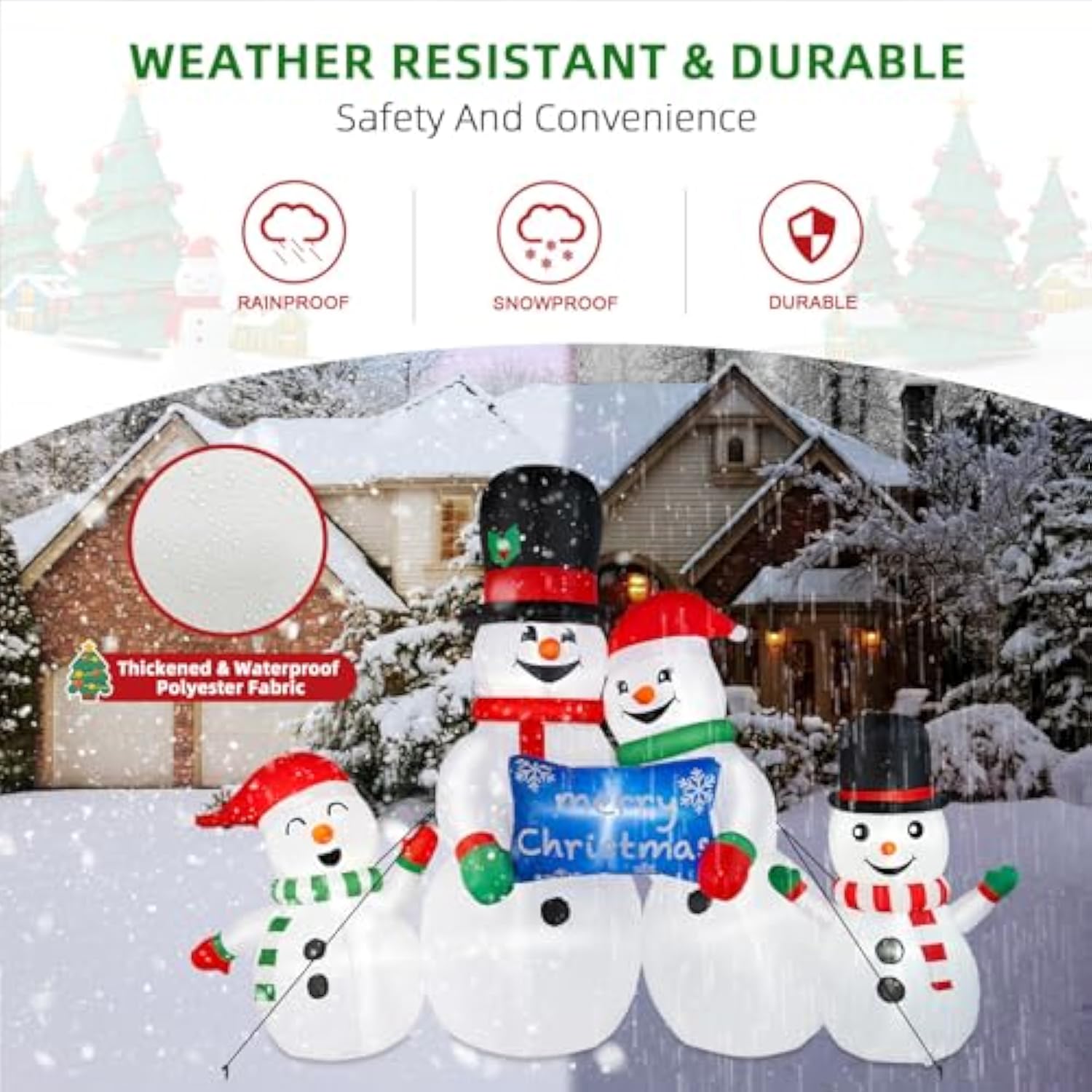 8Ft Long Christmas Inflatables Outdoor Decorations, Blow Up Snowman Family Inflatable Christmas Decor With Built-In Leds