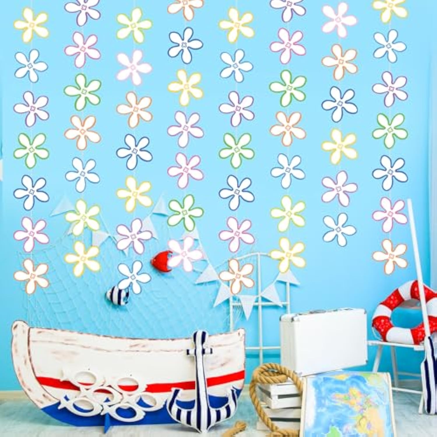 8 Pcs Sponge Party Decorations Cartoon Flowers Bubbles Garland Banner Under The Sea Hanging Garland Ocean Ceiling Streamer Cutouts For Baby Shower Birthday Photo Props Summer Decor Supplies
