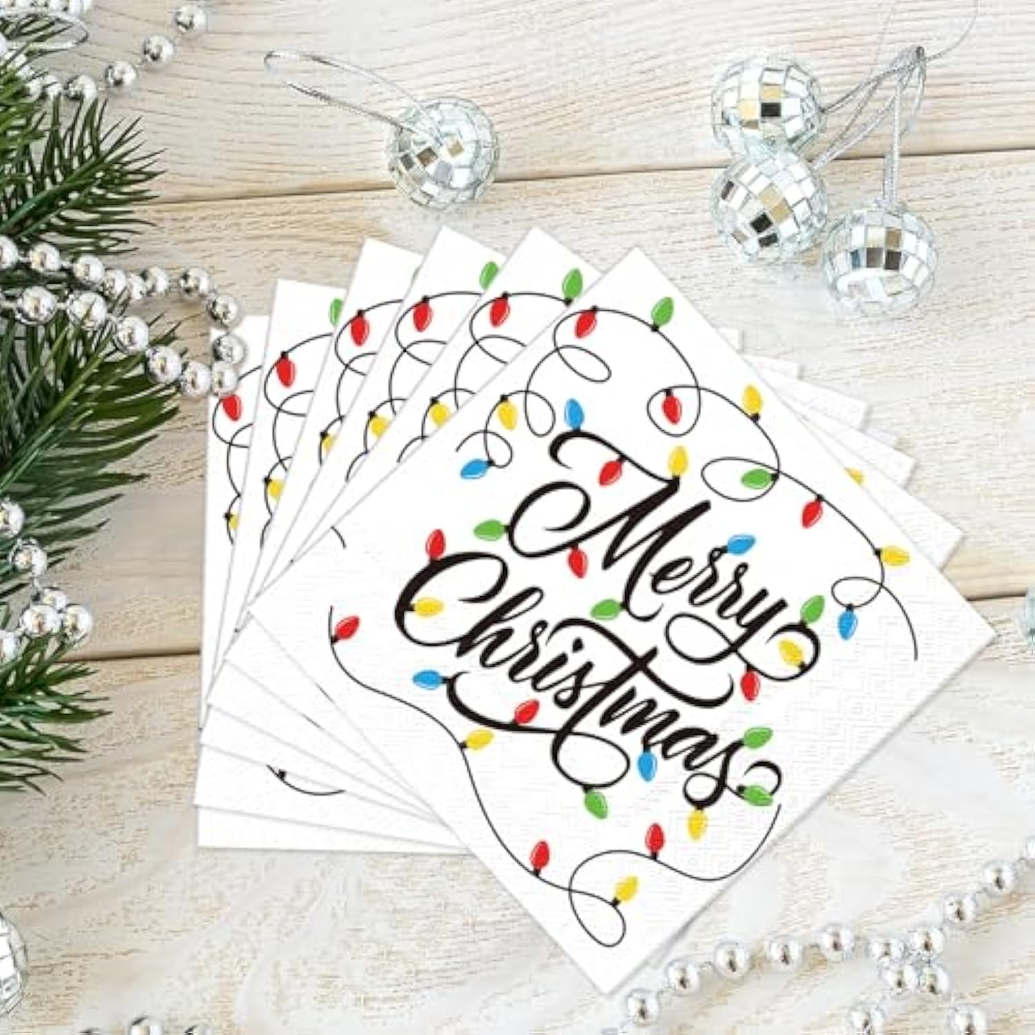 100 Pcs Christmas Light Beverage Cocktail Napkins Disposable Merry Christmas Napkins Paper Dinner Guest Napkins For Xmas Winter Birthday Party Supplies Holiday Table Decorations