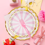 96Pcs Pink Party Paper Plates With Gold Scalloped Edge, Pink Scalloped 9Inch 7Inch Dessert Paper Plates Party Supplies For Birthday Bridal Shower Picnic, Serve For 24 Guests, Striped