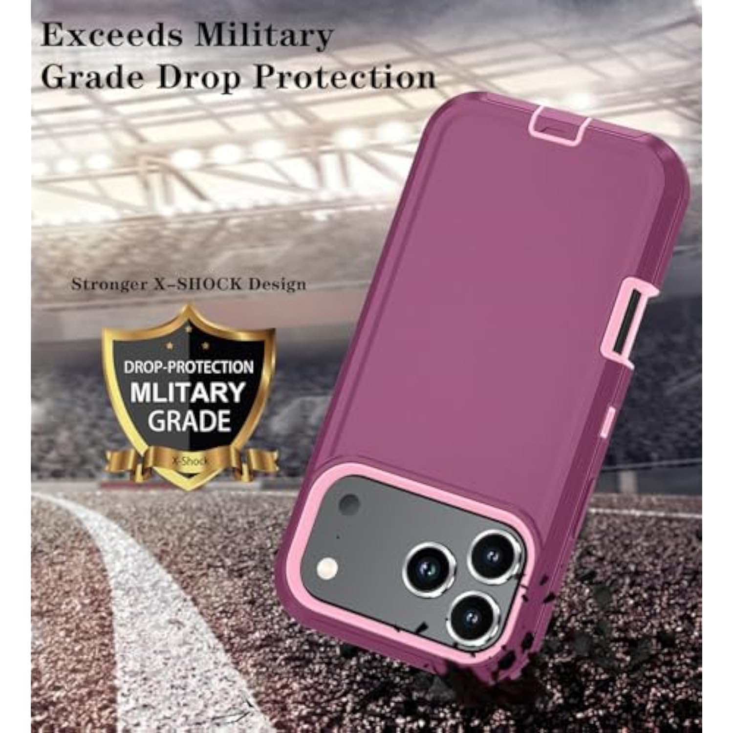 Compatible With Iphone 17 Pro Max Case With Hd Screen Protector, Heavy Duty Shockproof & Dustproof & Dropproof 3-Layer Cover For Iphone 17 Pro Max, Wineredpink