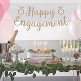 Pre-Strung Happy Engagement Banner - No Diy - Gold Glitter Wedding Engagement Bridal Shower Banner - Pre-Strung On 8 Ft Strands - Just Engaged, Bride To Be, She Said Yes Party Decorations - No Diy