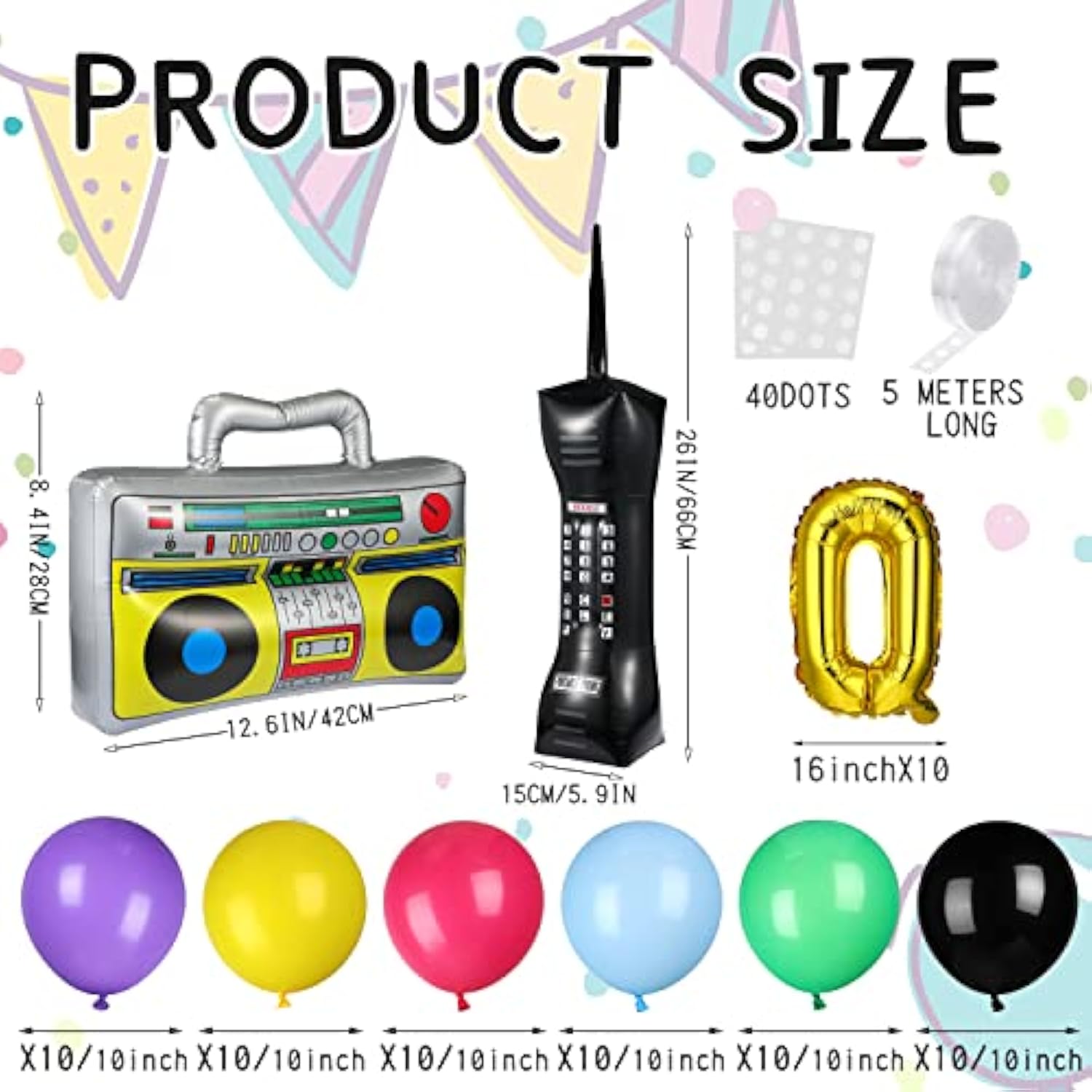 90S 80S Theme Party Balloons Backdrop Decorations Include Inflatable Boom Box Inflatable Retro Mobile Phone Gold Chain Balloons Garland Kit For Back To 90S 80S Party For Birthday Decor