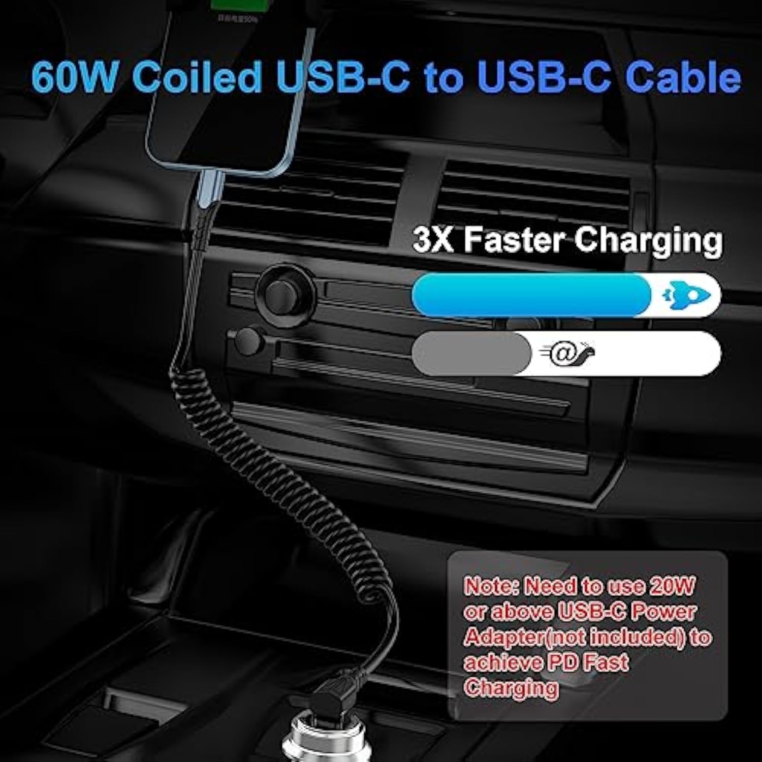 Coiled Usb C To Usb C Cable 4Ft - 90 Degree Type C To Type C Cable For Car 60W Fast Charging Retractable Charger Cable Compatible With Iphone 16/15 Plus/Pro Max