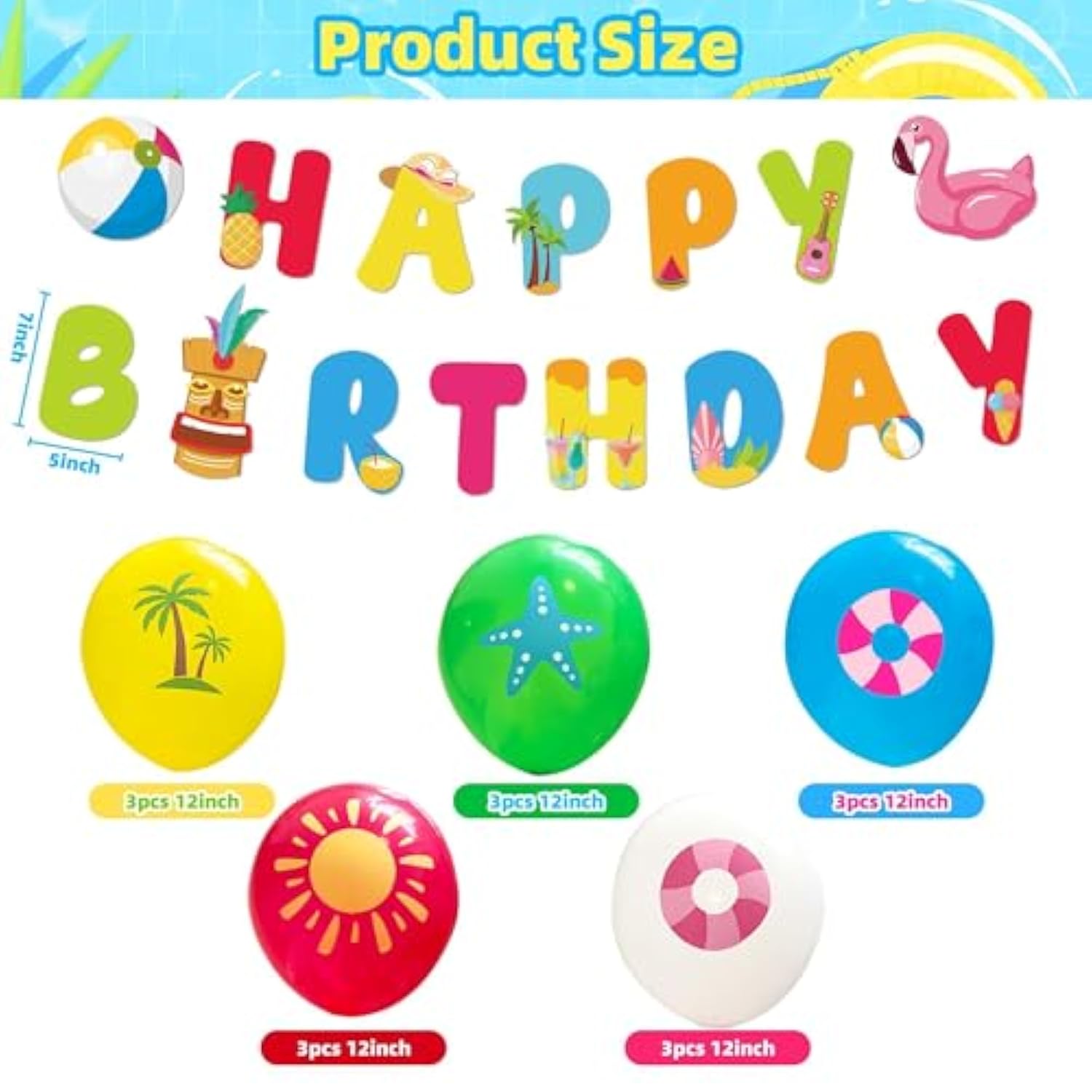 Summer Pool Party Decorations Beach Theme Banner, Tablecloth, & Balloons