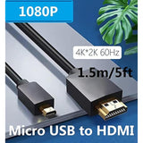 Micro Usb To Hdmi 1080P 4K Cable 1.5M/ 5Ft Converter, Compatible With Videos P