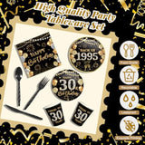 240 Pcs 30Th Birthday Decorations Birthday Party Tableware Include Plates Napkins 9Oz Cups Cutlery Anniversary Dinnerware Party Supplies For Men Women Him Her, Serve 30 Guests (Black Gold)