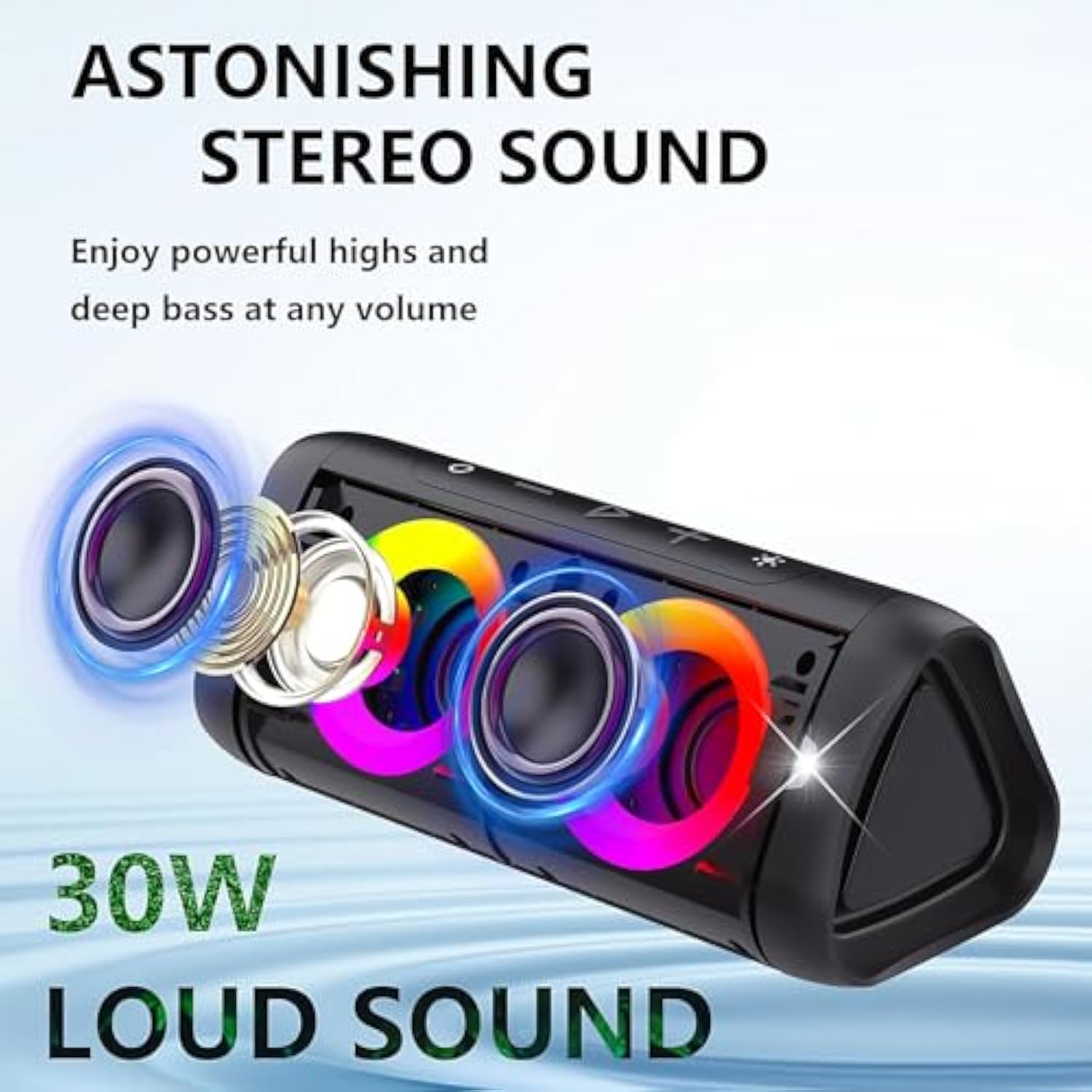 Bluetooth Speaker With Lights, 40W Stereo Sound, Deep Bass, Ipx5 Waterproof, 20H Playtime, Portable Wireless Speaker With Built-In Mic, For Party, Home, Outdoor, Beach(Black)