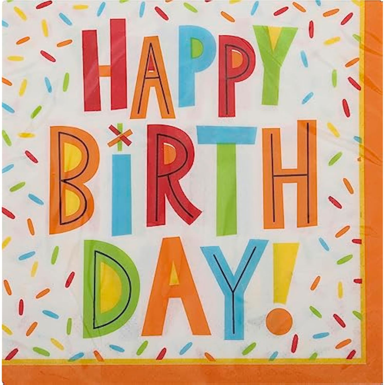 Creative Converting Happy Birthday Fun Luncheon Napkins with printed colorful Confetti - 16pcs