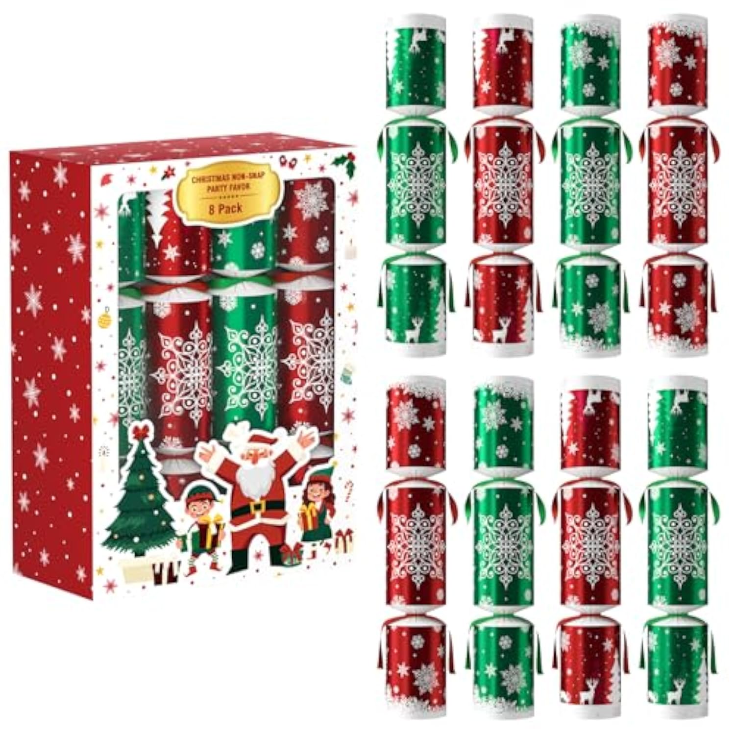 8pcs Christmas Party Favors Non-Snap Crackers Hats Jokes Toys Family Fun