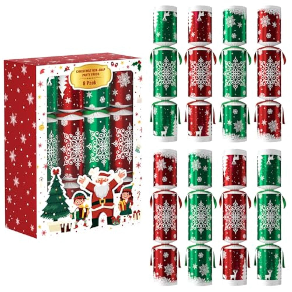 8pcs Christmas Party Favors Non-Snap Crackers Hats Jokes Toys Family Fun