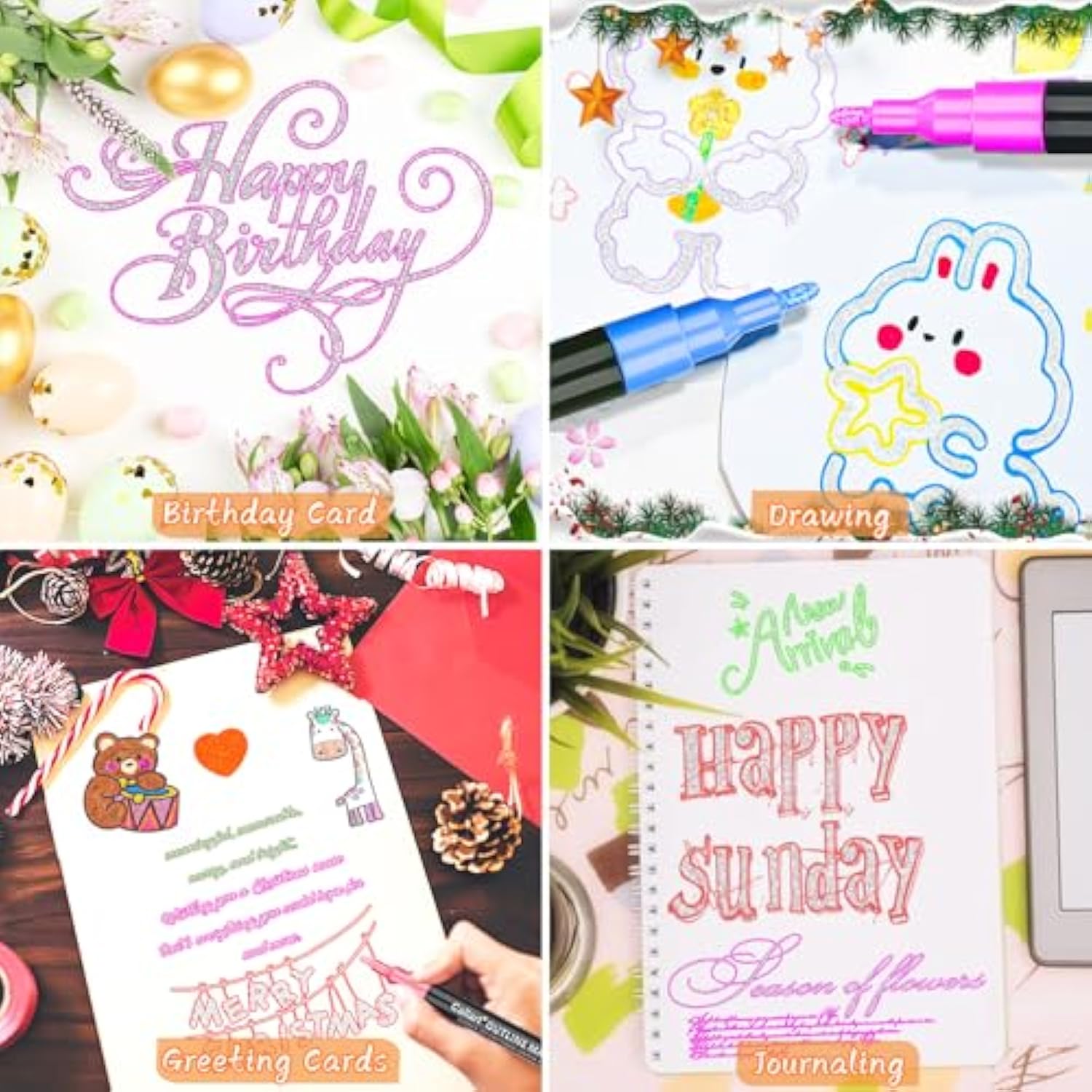 24 Colors Outline Shimmer Markers, Glitter Metallic Marker Pens, Stocking Stuffers For Teen Girls Boys Adults Christmas Gifts Trendy Stuff, Cool Fun Craft Drawing Arts Supplies Set