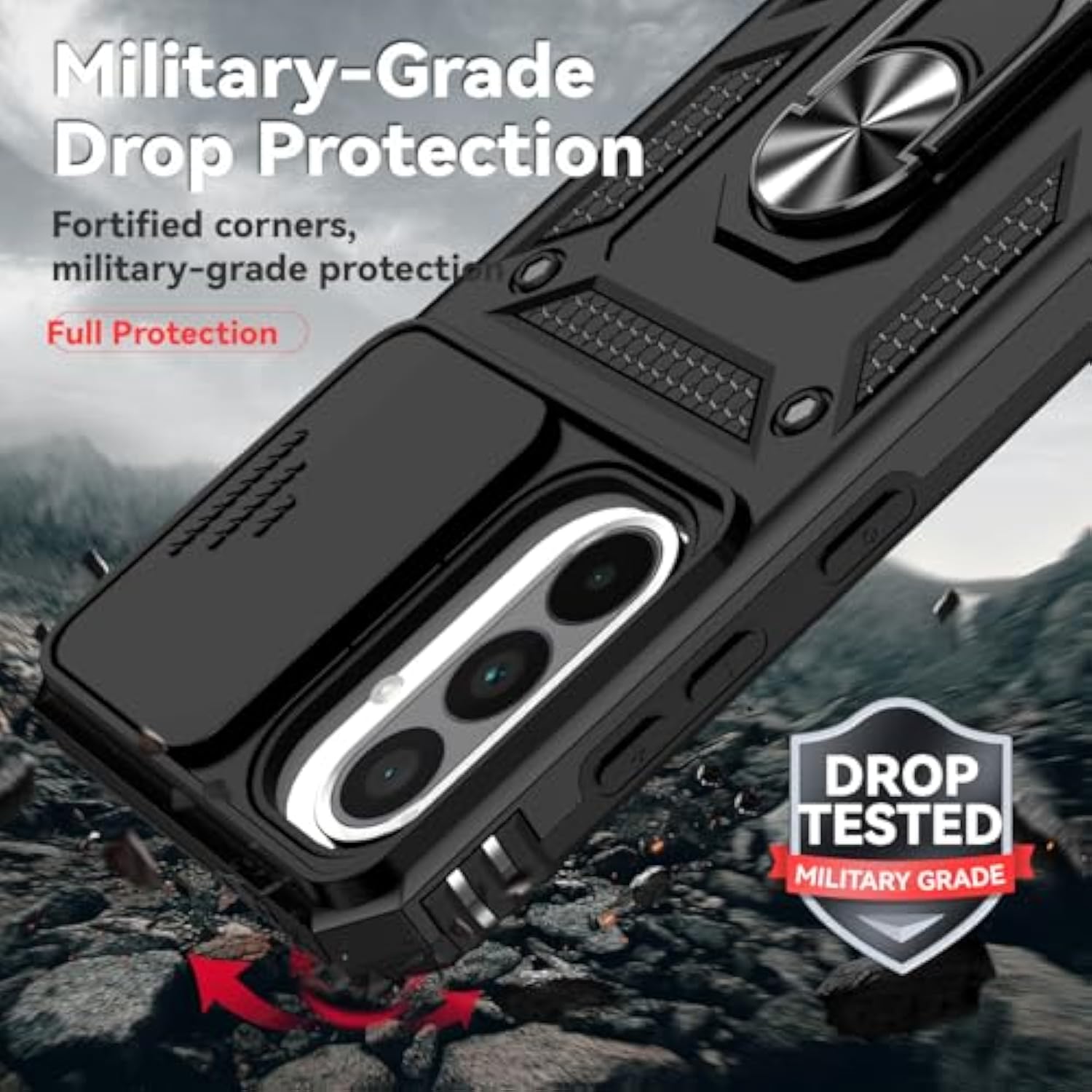 For Samsung Galaxy A36 5G Case With Slide Camera Cover Hd Screen Protector [Military Grade 16Ft. Drop Tested] Magnetic Ring Holder Kickstand Protective Phone Case For Galaxy A36 5G 2025, Black