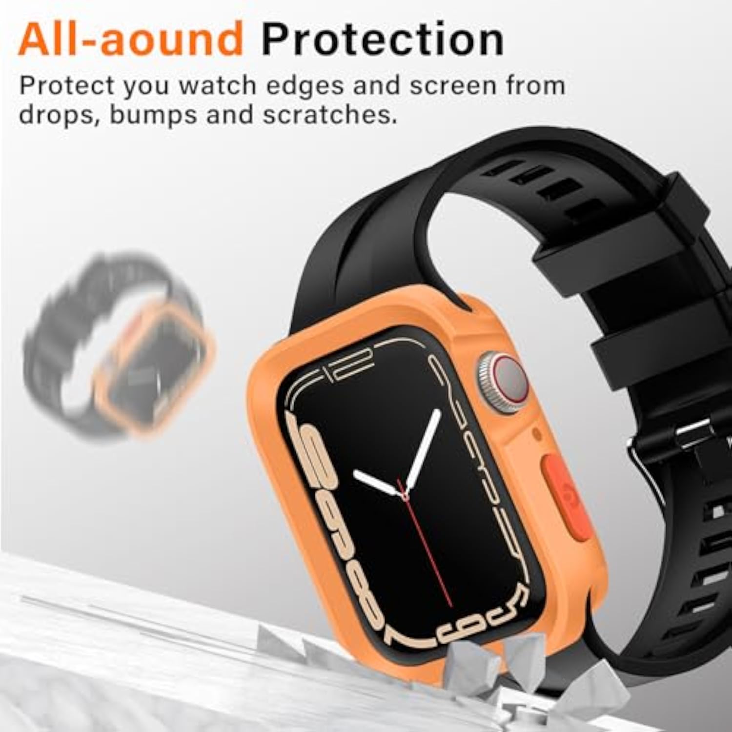 Rugged Case Compatible with Apple Watch Case Series 9/8/7 41mm SE 3/2/1 Series 6/5/4 40mm, Soft TPU Shockproof Bumper Drop Proof Protective Cover Compatible with iWatch - Orange