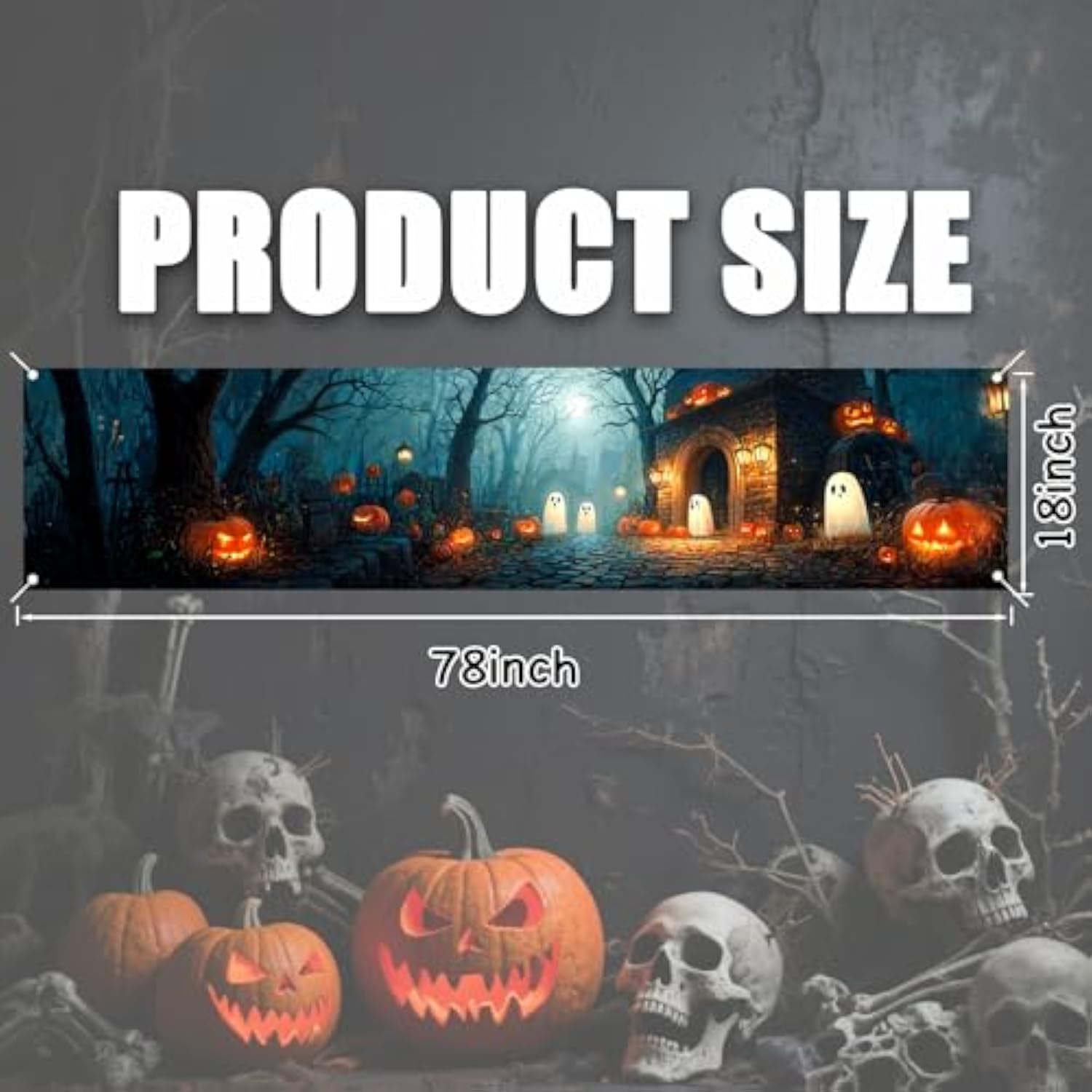 Halloween Party Banner with Ghosts Pumpkins Graveyard Scene Backdrop 78.7x17.7 Inch Decor