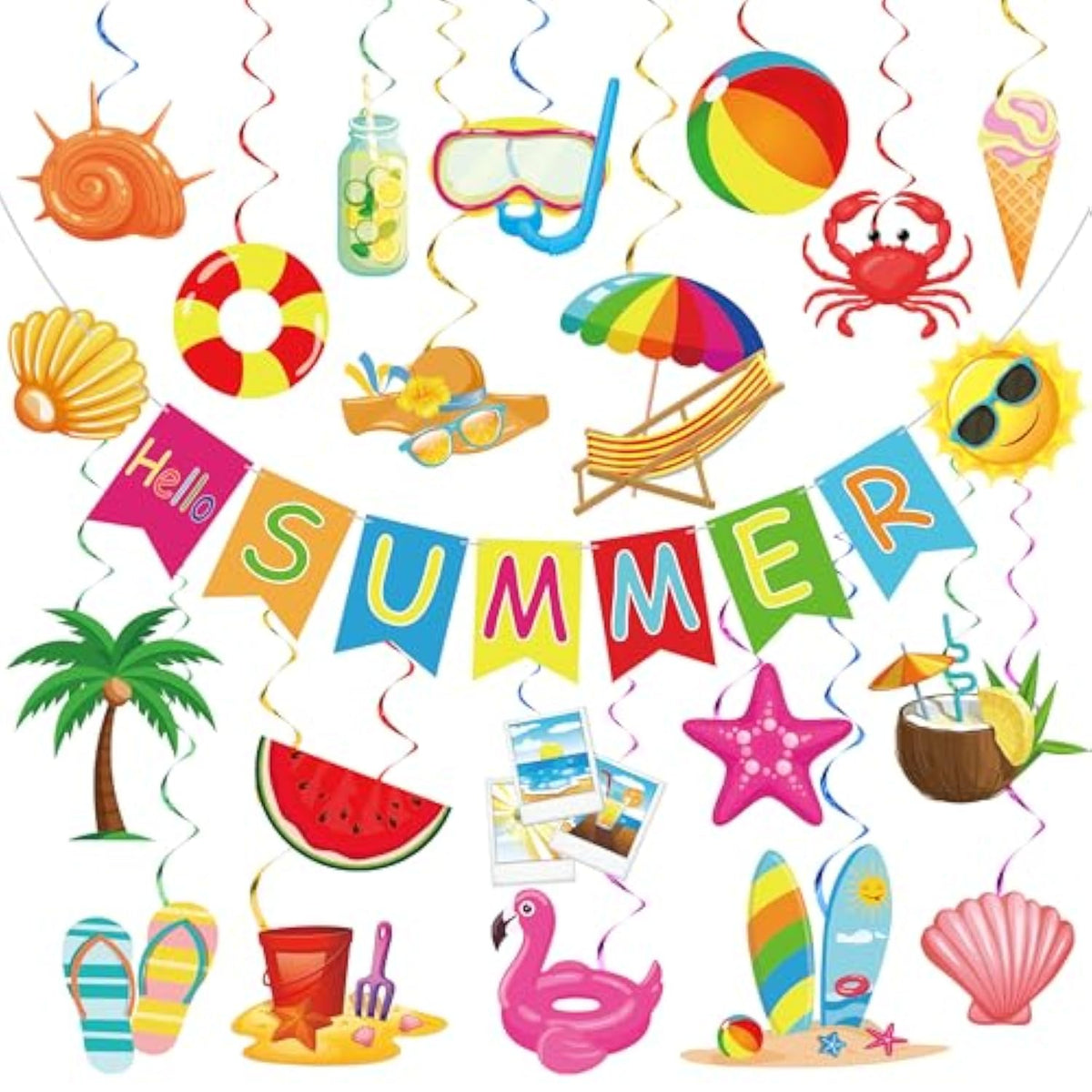 Summer Party Decorations Hello Summer Banner Beach Hanging Swirls Streamers Beach Pool Theme Decorations For Home School Classroom Office Pool Holiday Party Supplies