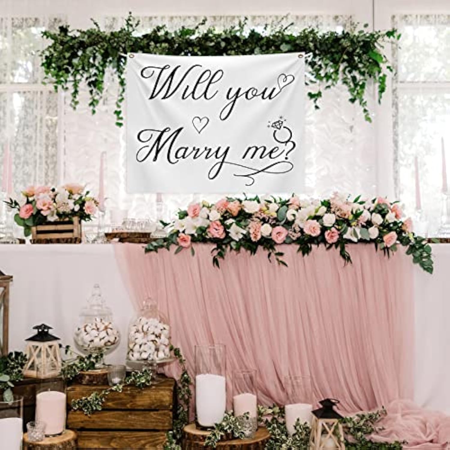 Will You Marry Me Tapestry Marry Me Sign Proposal Banner Wall Hanging Hand Lettering Engagement Decorations For Wedding Proposal Party Wall Backdrop Decor 59.1 X 51.2 Inch