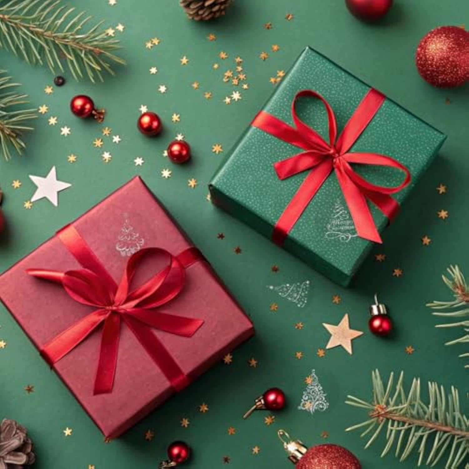 1000Pcs Clear Christmas Tree Stickers Roll Silver Foil Xmas Tree Seal Stickers Self-Adhesive Label Decals For Winter Holiday Envelope Invitation Card Gift Decor, 6 Designs