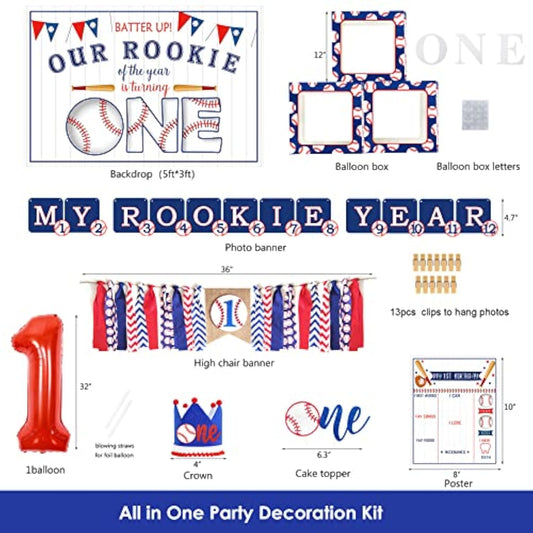 Baseball 1St Birthday Party Decorations, Rookie Of The Year 1St Birthday Decorations, 1St Birthday Party Supplies For Boys, 1St Birthday Boy Decorations