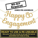 , Gold Glitter Happy Engagement Banner - 10 Feet, No Diy | Engagement Party Decorations | Engagement Party Banner | Engaged Banner, Bachelorette Party Decorations