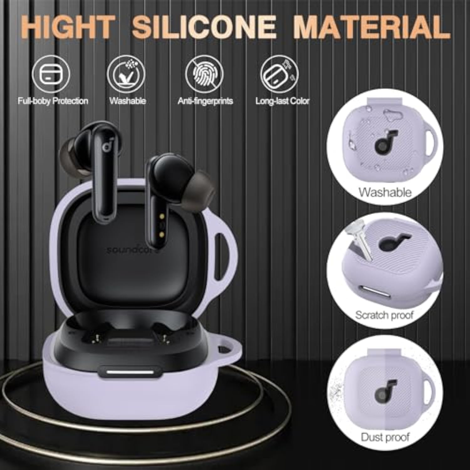 Anker Soundcore P40i Case Cover, Soft Silicone Case for Soundcore P40i Earbuds with Shockproof Protective Skin Cover and Carabiner, Front LED and Logo Visible, Purple