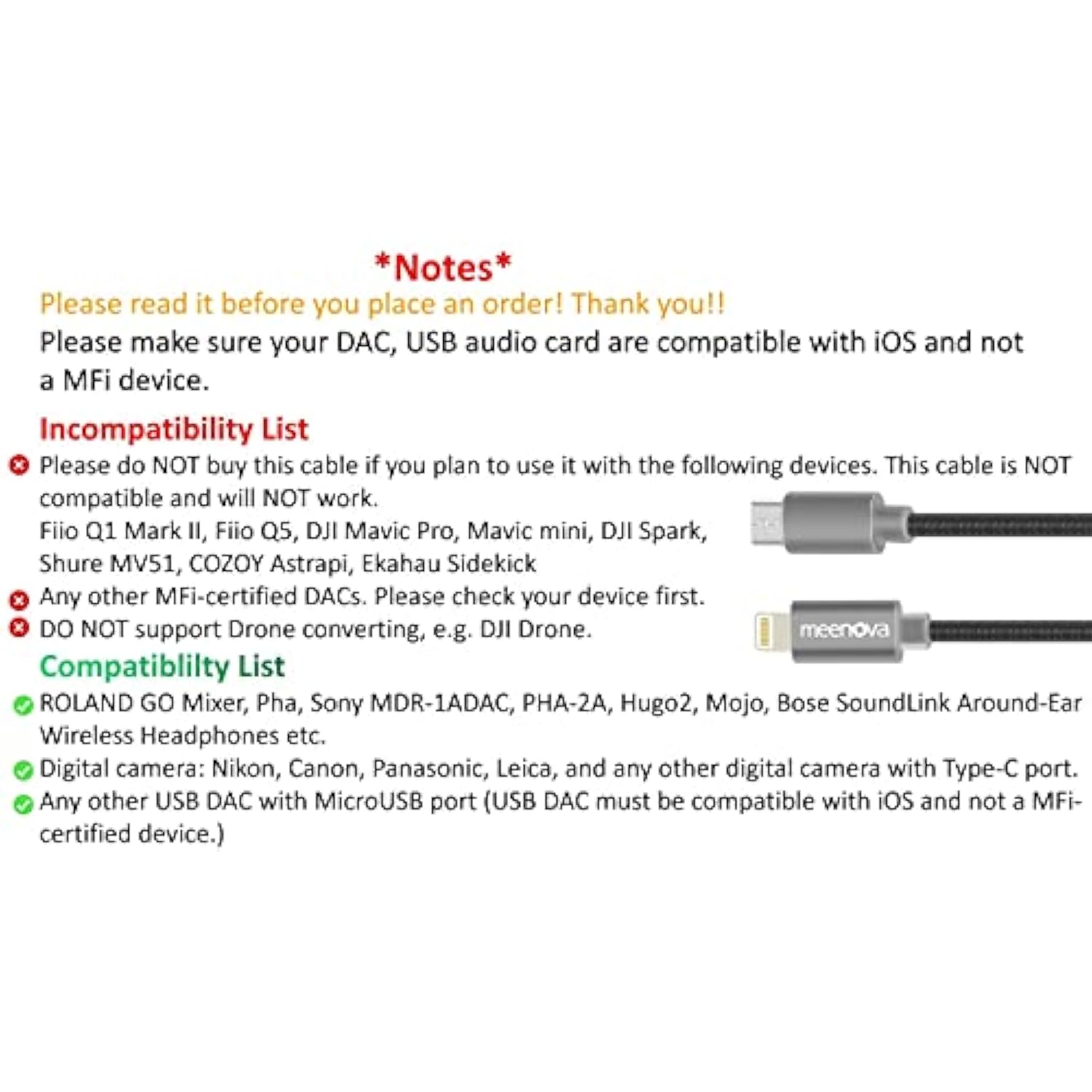 8 Pin-To-Microusb Dac Otg Cable For Iphone/Ipad/Ipod Chord Mojo Hugo2 Pha3 Fii