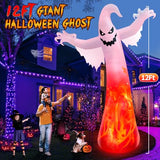 12FT Giant Halloween Inflatables Ghost with 3-Colored Flame Rotation Light