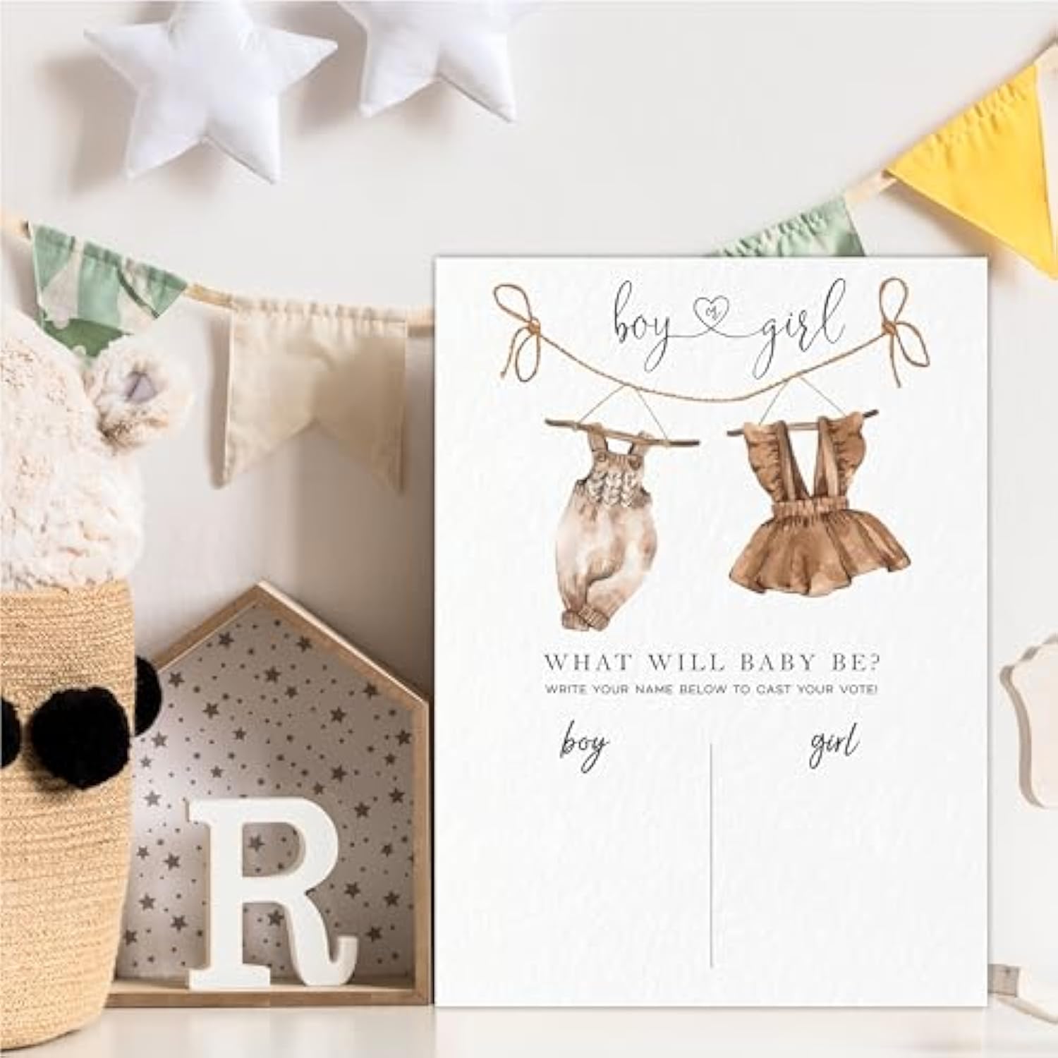 11""X 15"" Gender Reveal Signature Voting Self-Standing Sign, Retro Baby Clothes, What Will Baby Be Guess He Or She Game For Baby Shower Party, Party Favor & Decoration-A04