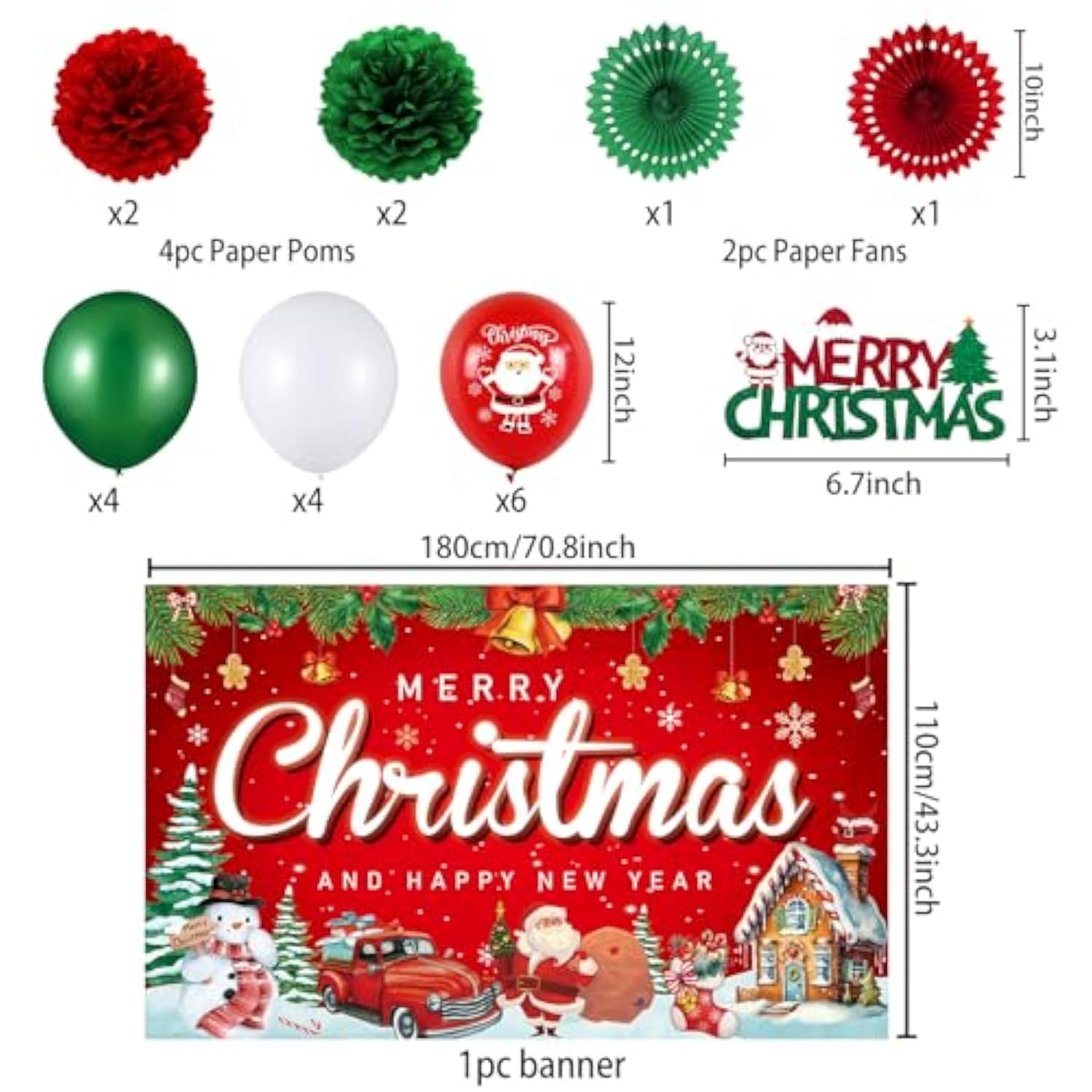 Red Christmas Party Decorations, 40Pcs Merry Christmas Birthday Party Supplies With Christmas Backdrop Banner, Cute Honeycomb, Hanging Swirl, Background For Xmas Eve Happy New Year