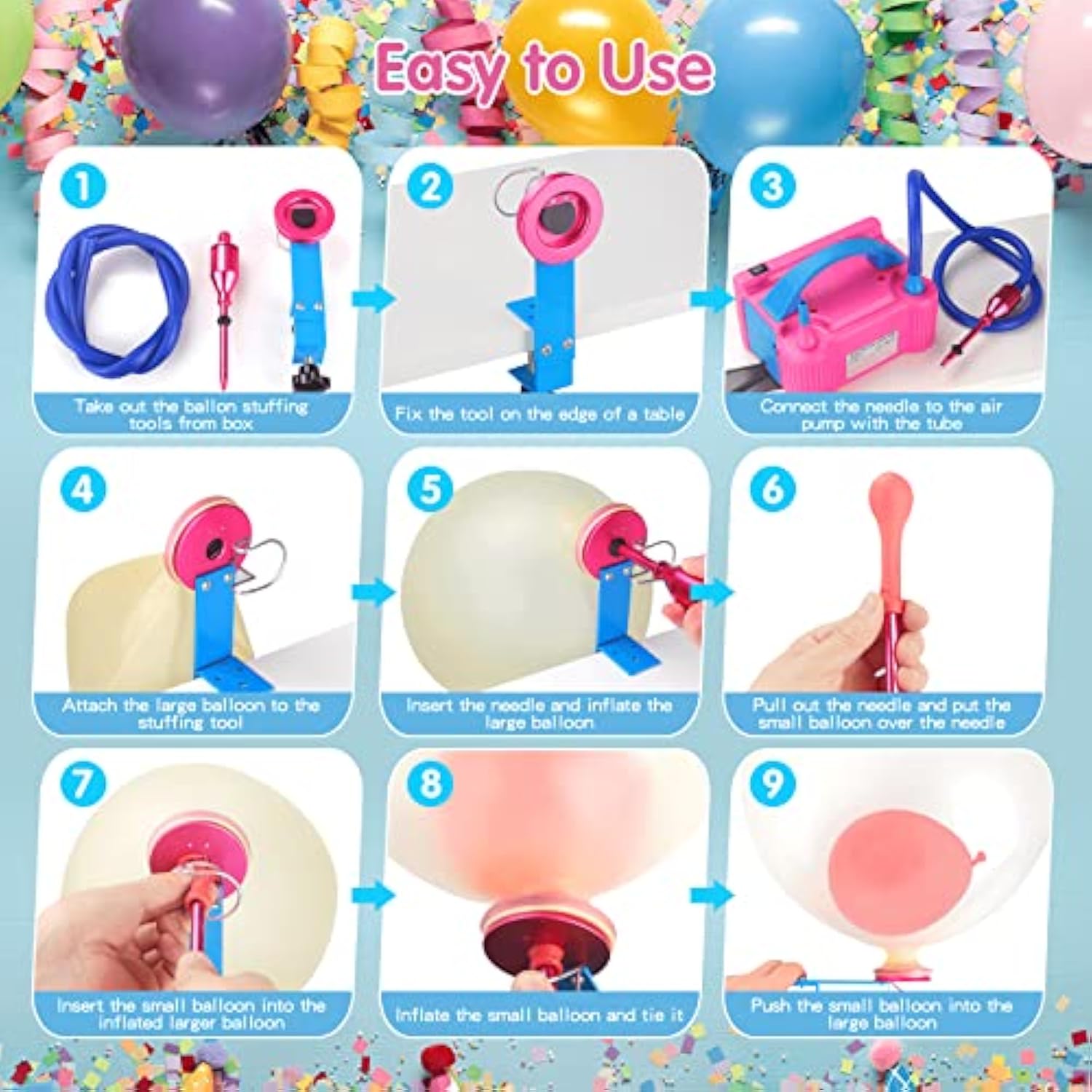 Balloon Expander Tool With Tie Tools - Balloon Stuffer Machine For Birthday & Wedding Parties