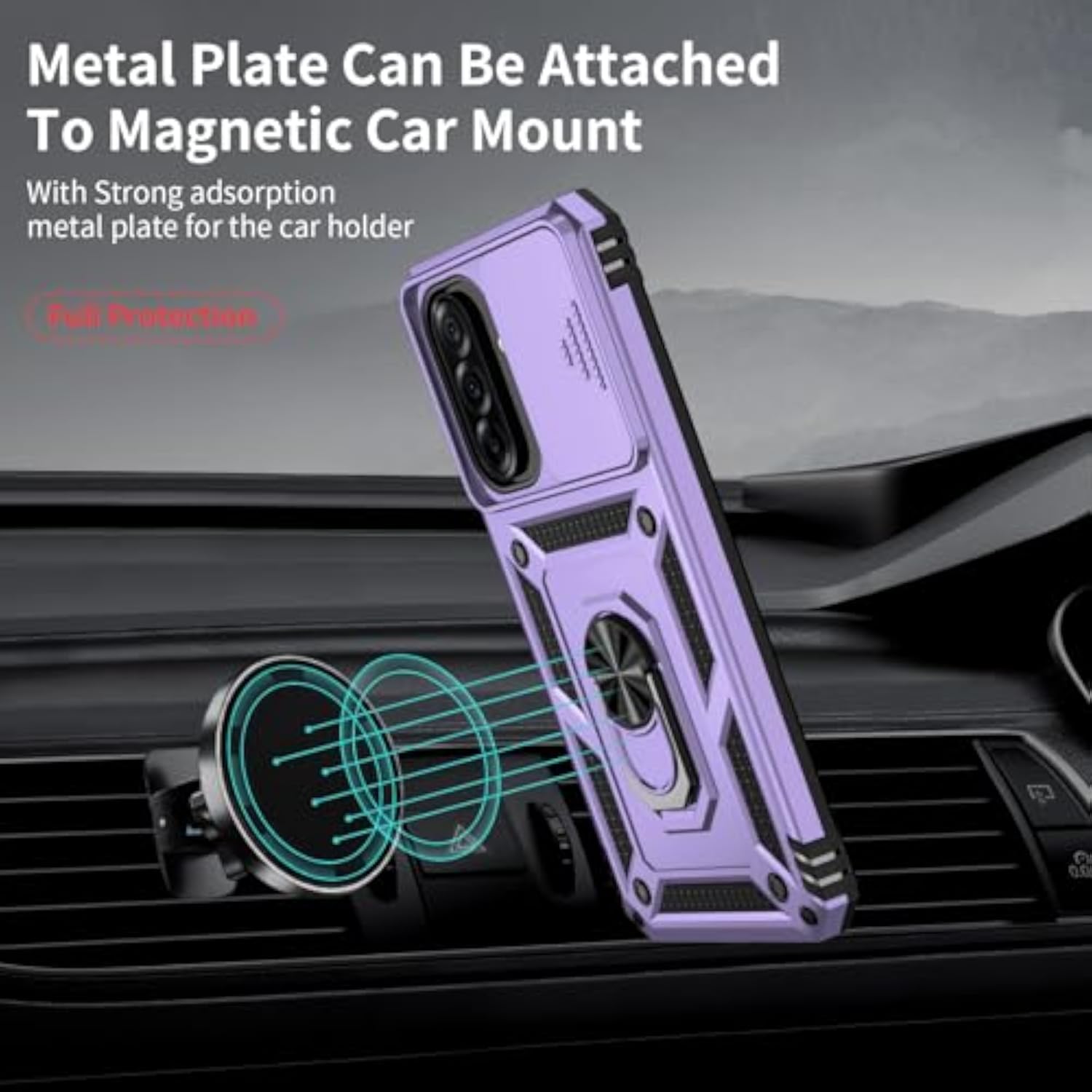Samsung Galaxy A26 5G Case with Camera Lens Cover, 10 FT Military Grade Drop Protection, Magnetic Ring Holder Kickstand Protective Phone Case, Lavender