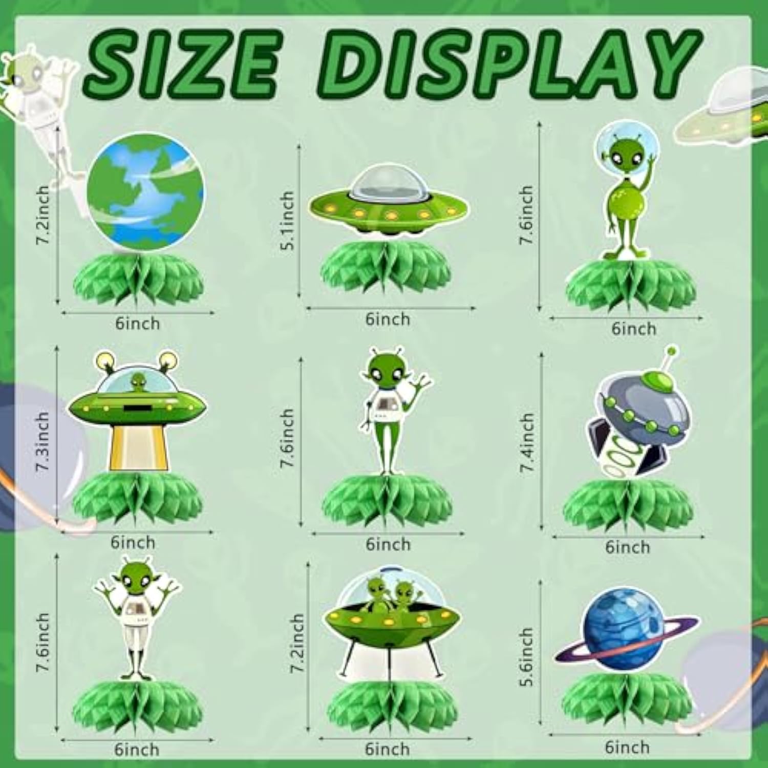 9 Pcs Alien Party Decorations Honeycomb Centerpiece Table Topper Ufo Themed Green Alien Outer Space Party Supplies For Kids Adults Birthday Party Baby Shower Halloween Decor