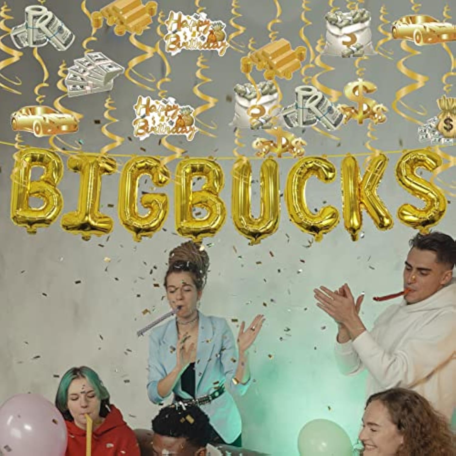 Money Party Decorations Big Bucks Balloons Gold Money Theme Hanging Swirls Dollar Bill Signs Currency Symbol Money Bag Happy Birthday Party Decorations For Adults Buchona Casino Gangster Party 31 Pcs