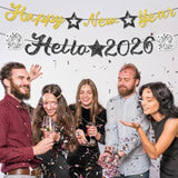 Glitter Black Gold 2026 Happy New Year Banner for Party Decorations