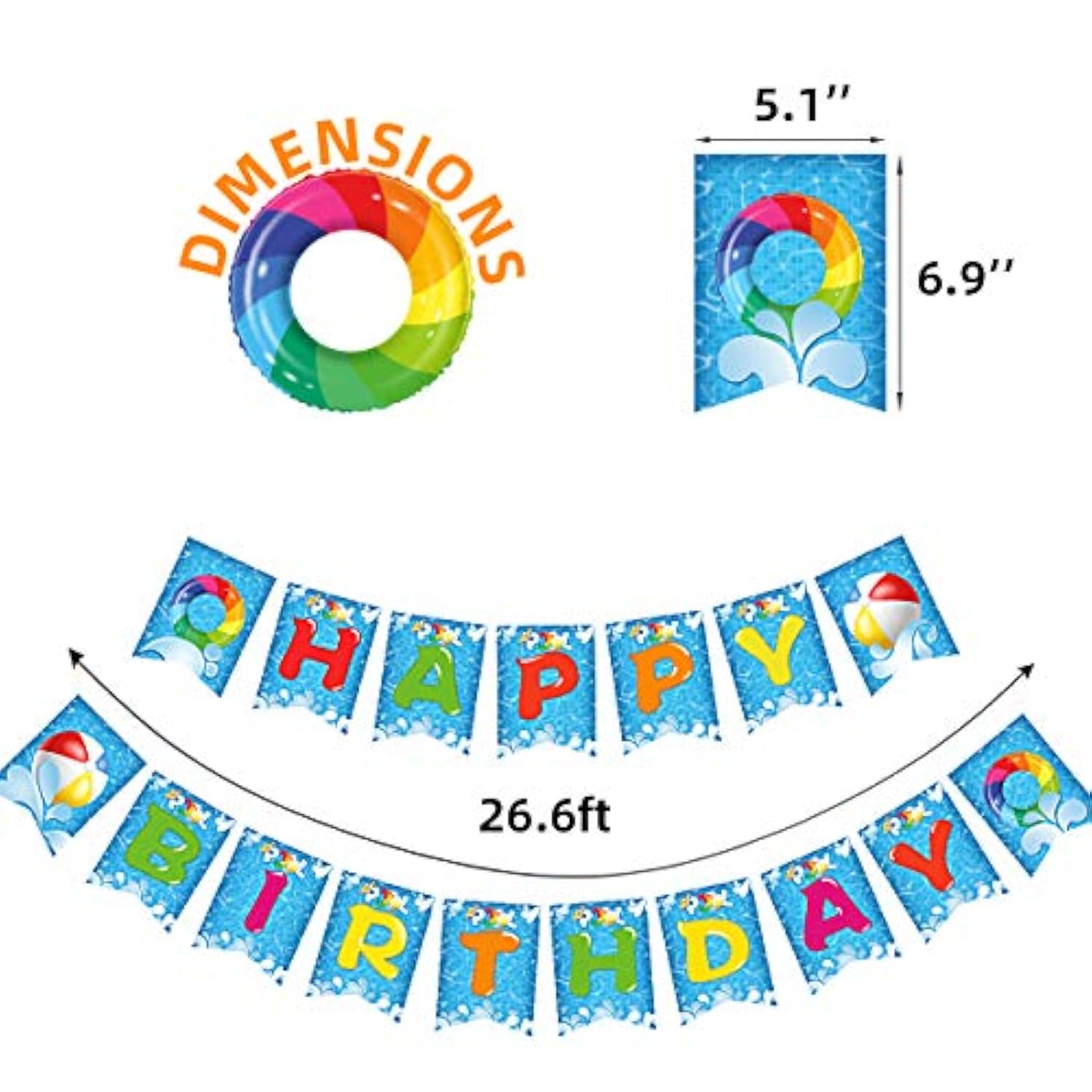 Pool Birthday Party Banner, Summer Pool Party Decorations Happy Birthday Banner For Swimming Hawaiian Beach Tropical Theme Decor Party Favors Supplies