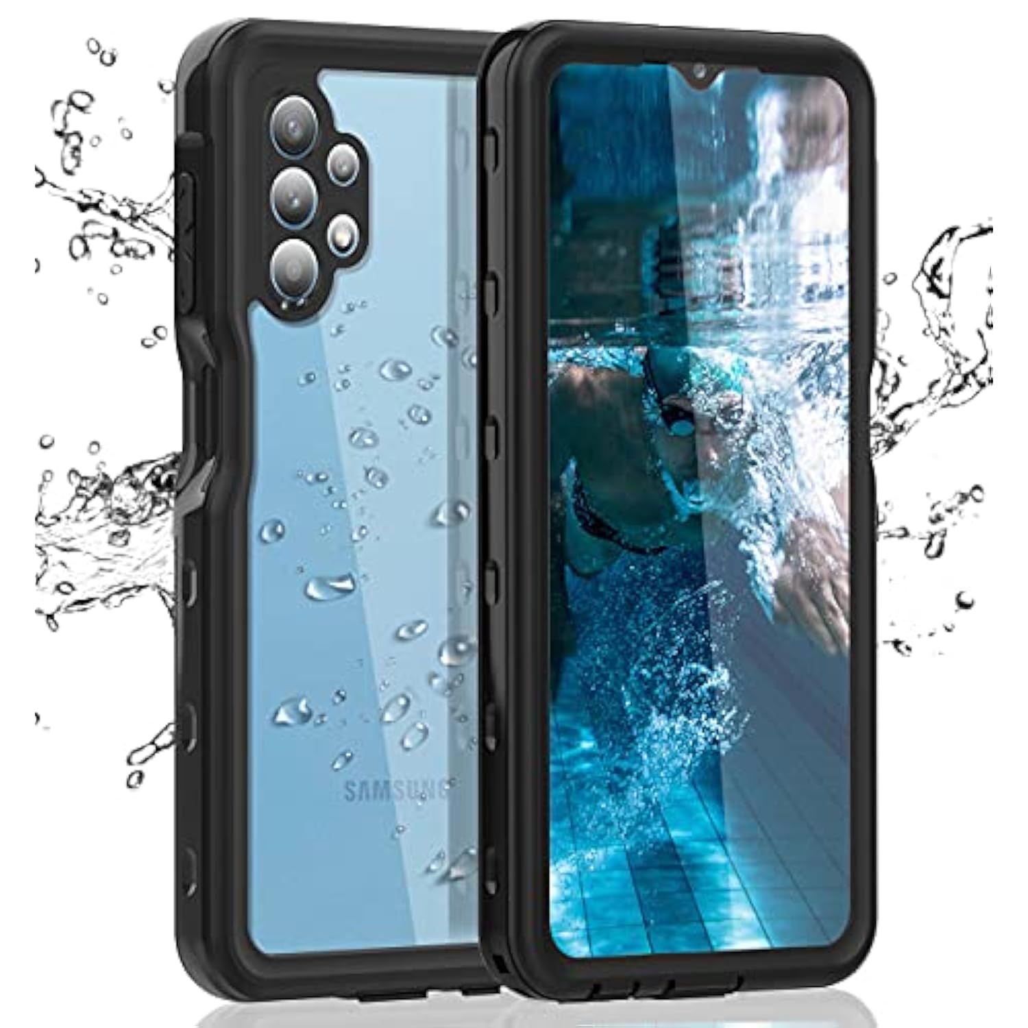 Samsung Galaxy A32 5G Waterproof Case, Rugged Full Body Underwater Protective Cover With Built-In Screen Protector (Clear/Black)