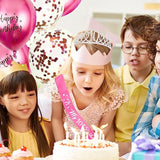 10Th Birthday Decorations For Girls - Hot Pink Glitter Double Digits Sash & Crown, Hot Pink Number 10 & Star Foil Balloons, Happy Birthday Latex Balloons For 10 Year Old Girl Party Decorations