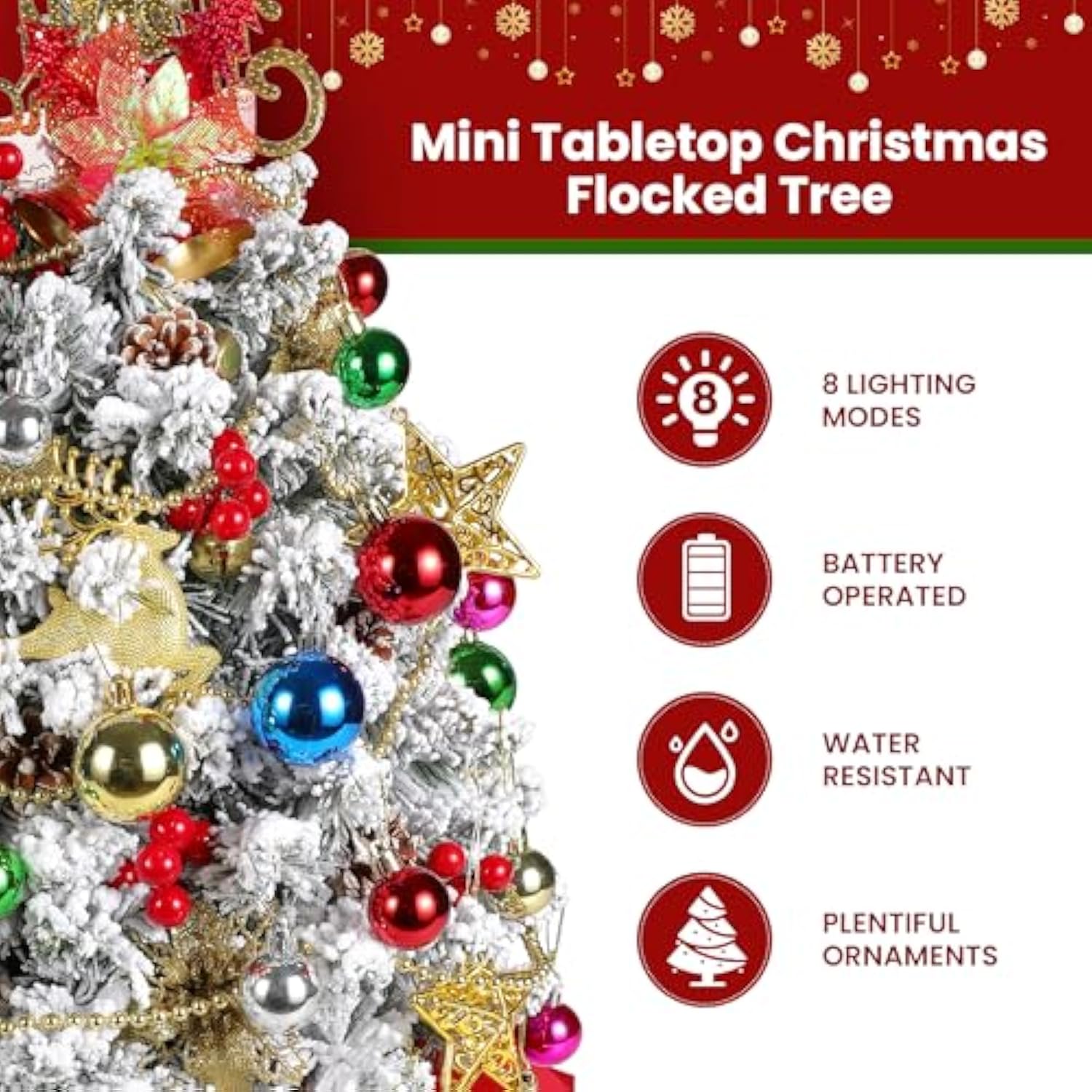 2Ft Mini Flocked Christmas Tree, Small Christmas Trees With Lights, Prelit Tabletop Christmas Tree With 100 Branch Tips And 50+ Diy Ornaments, Christmas Decorations Indoor And Gifts For Men Women