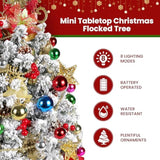 2Ft Mini Flocked Christmas Tree, Small Christmas Trees With Lights, Prelit Tabletop Christmas Tree With 100 Branch Tips And 50+ Diy Ornaments, Christmas Decorations Indoor And Gifts For Men Women