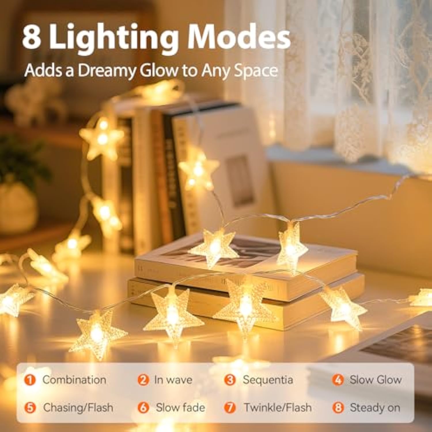 Rechargeable Star Fairy Lights Battery Operated With 8 Modes, 17Ft 50Led String Lights Indoor With Timer, Twinkle Lights