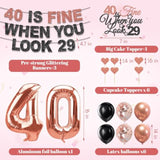 40Th Birthday Decorations For Women, Pre-Strung 40 Is Fine When You Look 29 Banner, Number 40 Balloons Cake & Cupcake Toppers Party Supplies Kit, 40 Year Old Birthday Party Decorations