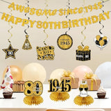 11 Pcs 80th Birthday Kit Black & Gold Banner, Centerpieces & Swirls for Men/Women